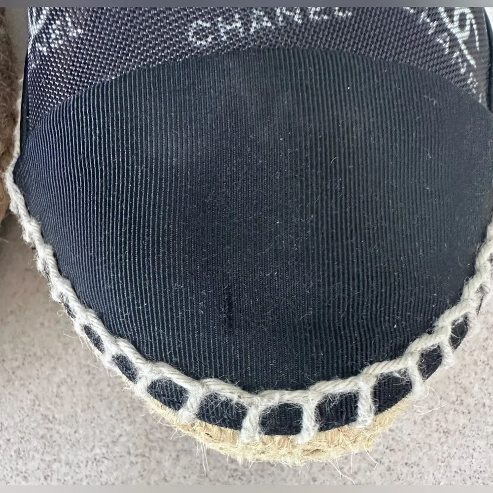 Chanel CC logo Mesh Grosgrain Cap Toe Black Espadrille Flats EU 37 US 6-6.5